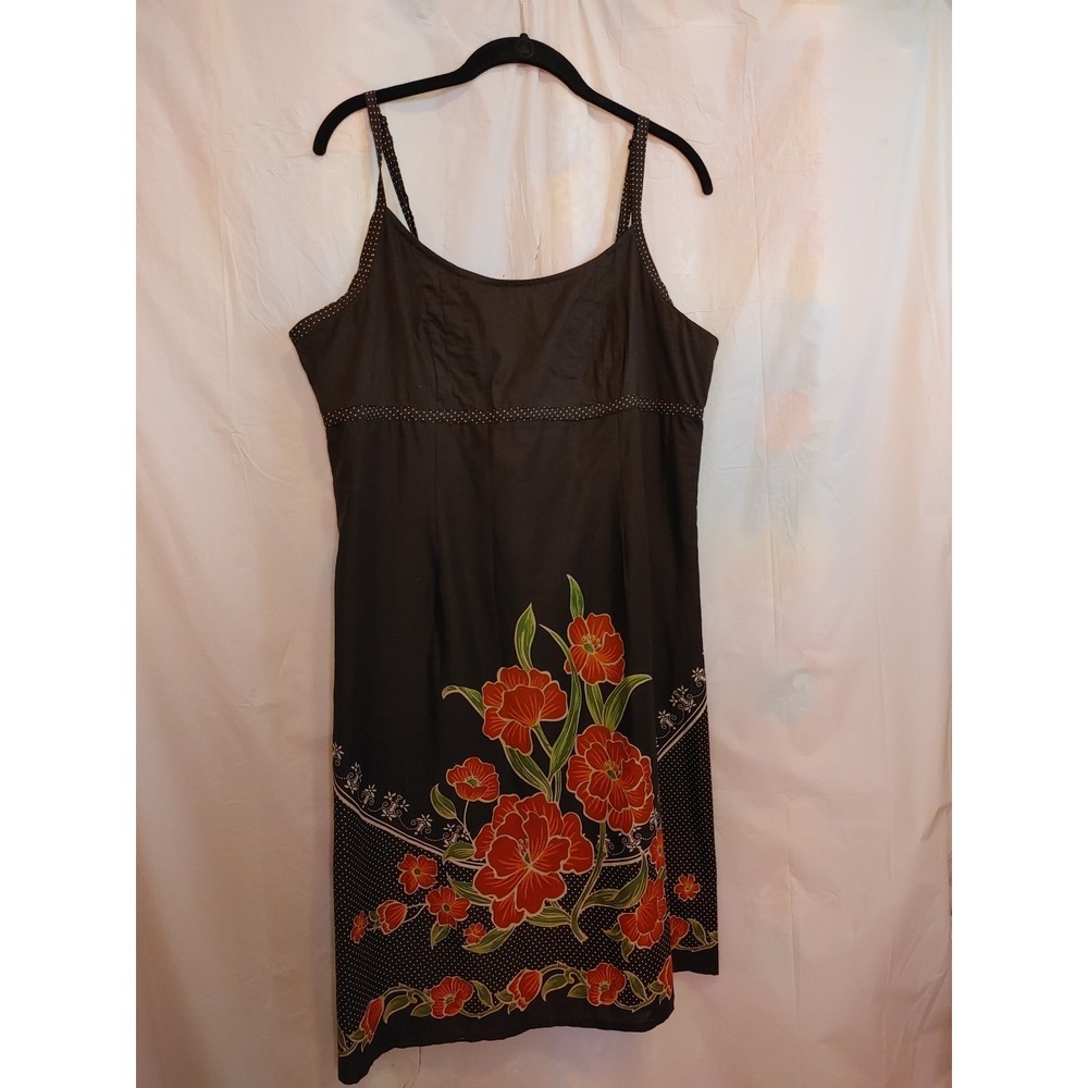 Reitman Brown WithRed Pink Orange Roses Flowers Strap Dress Sz 15 Lined‎